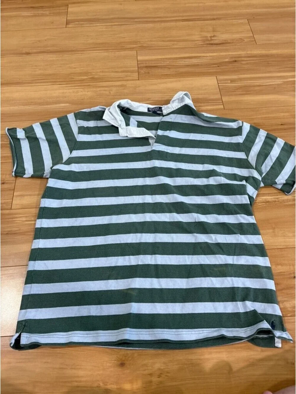 Vintage Polo by Ralph Lauren Green/White Striped Rugby Shirt - XL